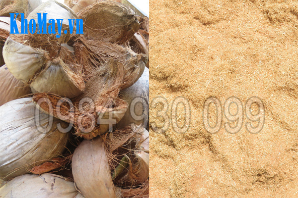 Vỏ dừa khô trước và sau khi nghiền bằng máy băm vỏ dừa, gỗ tạp, ván bóc 3A22Kw
