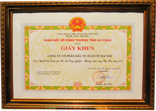Nhà sáng chế Nguyễn Hải Châu được tặng giấy khen của Giám đốc sở công thương tỉnh Lai Châu,